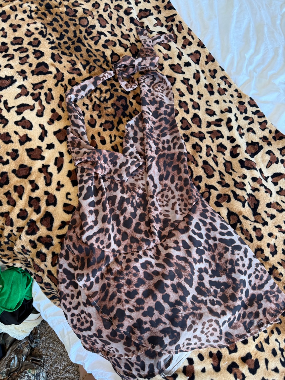 SHEIN Brown Leopard Print Backless Halter Dress